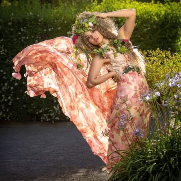 Sample Gown Only-ADRIENNE Pink Ivory Silk Chiffon Lace Wedding Gown - Picture 14 of 15